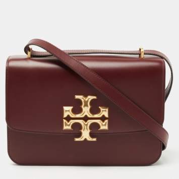 Pre Owned Tory Burch Burgundy Leather Eleanor Crossbody Bag