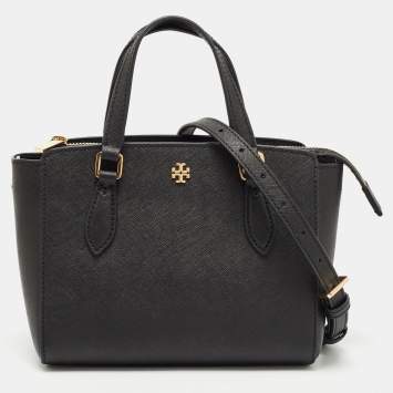 Pre Owned Tory Burch Black Saffiano Leather Mini Emerson Tote