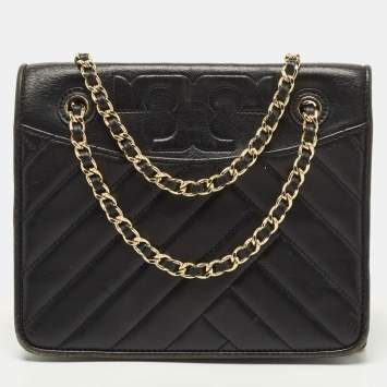 Pre Owned Tory Burch Black Quilted Leather Alexa Convertible Shoulder Bag