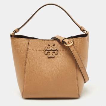 Pre Owned Tory Burch Tan Leather Small McGraw Bucket Bag