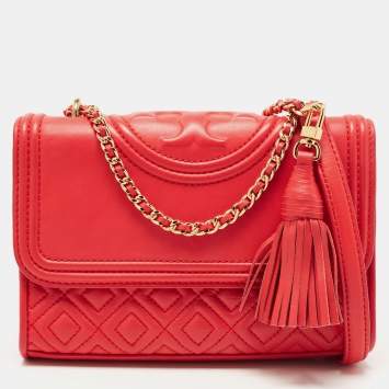 Pre Owned Tory Burch Red Leather Small Fleming Shoulder Bag
