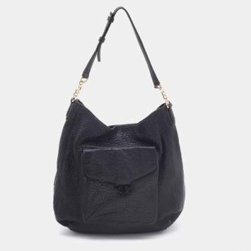 مملوكة مسبقًا Tory Burch Black Pebbled Leather Front Pocket Hobo