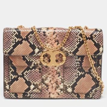 Pre Owned Tory Burch Multicolor Python Embossed Leather Gemini Link Shoulder Bag