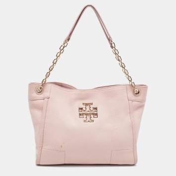 Pre Owned Tory Burch Light Pink Leather Small Britten Slouchy Tote