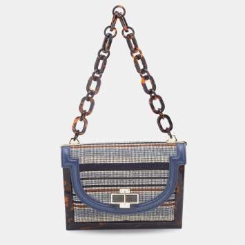 Pre Owned Tory Burch Multicolour Stripe Nylon and Leather Flap Chain Linked Shoulder Bag