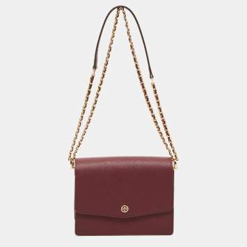Pre Owned Tory Burch Burgundy Leather Robinson Convertible Shoulder Bag