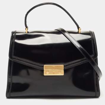 Pre Owned Tory Burch Black Glossy Leather Juliette Top Handle Bag