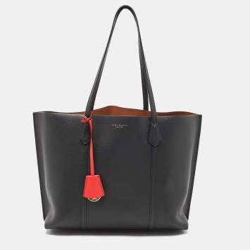 Pre Owned Tory Burch Black Leather Triple Compartment Perry Tote