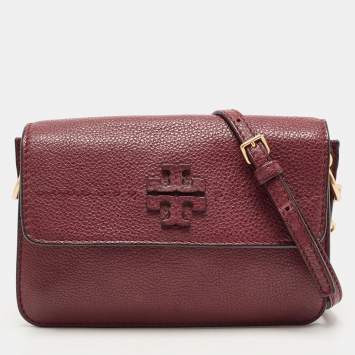 Pre Owned Tory Burch Burgundy Leather Mcgraw Crossbody Bag