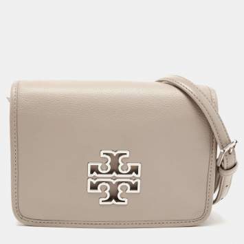 Pre Owned Tory Burch Beige Leather Britten Flap Crossbody Bag