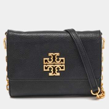 Pre Owned Tory Burch Black Leather Britten Crossbody Bag