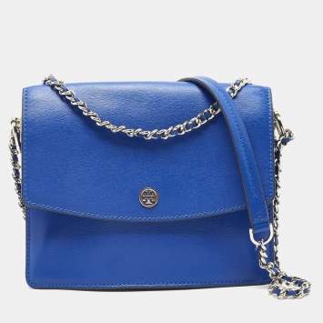 Pre Owned Tory Burch Blue Leather Robinson Convertible Shoulder Bag
