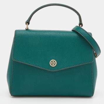 Pre Owned Tory Burch Green Leather Robinson Small Top Handle Bag