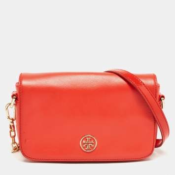 Pre Owned Tory Burch Orange Patent and Leather Mini Robinson Crossbody Bag
