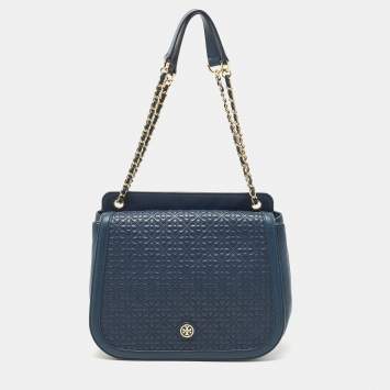 Pre Owned Tory Burch Navy Blue Quilted Leather Bryant Shoulder Bag