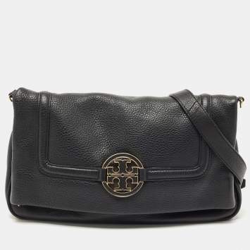 Pre Owned Tory Burch Black Leather Amanda Foldover Crossbody Bag