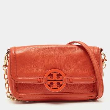 Pre Owned Tory Burch Orange Leather Amanda Crossbody Bag