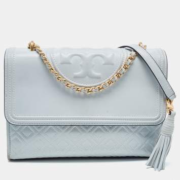 Pre Owned Tory Burch Pale Blue Leather Fleming Shoulder Bag