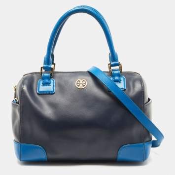 Pre Owned Tory Burch Two Tone Blue Leather Robinson Middy Satchel