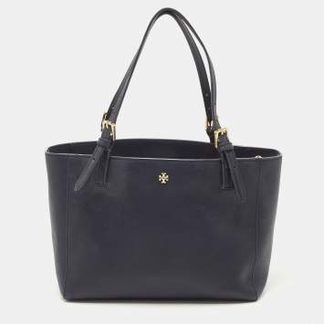 مملوكة مسبقًا Tory Burch Navy Blue Saffiano Leather York Buckle Tote
