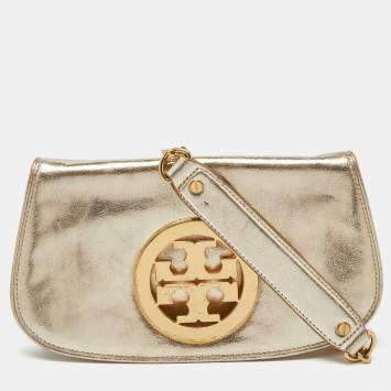 Pre Owned Tory Burch Gold Leather Amanda Clutch Bag