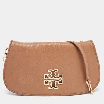 Pre Owned Tory Burch Brown Leather Britten Crossbody Bag