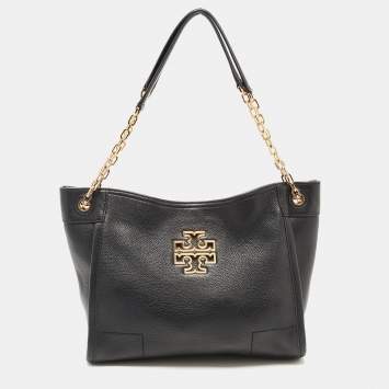 Pre Owned Tory Burch Black Leather Small Britten Slouchy Tote
