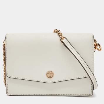 Pre Owned Tory Burch Off White Leather Robinson Crossbody Bag