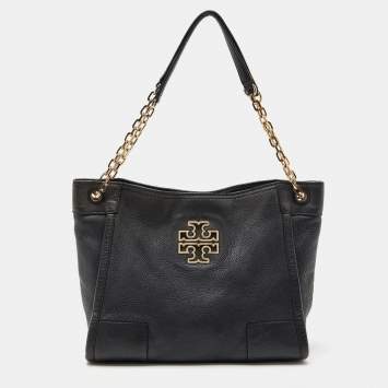 Pre Owned Tory Burch Black Leather McGraw Slouchy Tote