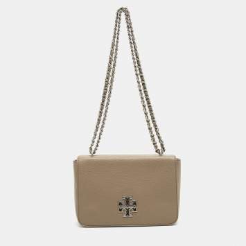 Pre Owned Tory Burch Taupe Leather Britten Shoulder Bag