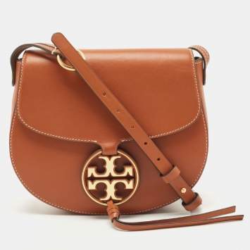 Pre Owned Tory Burch Brown Leather Miller Saddle Crossbody Bag