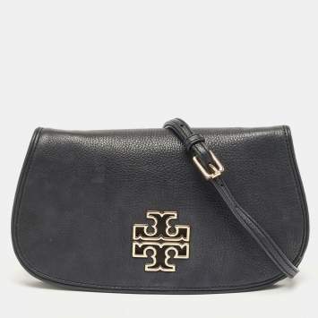 Pre Owned Tory Burch Black Leather Britten Crossbody Bag