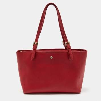 Pre Owned Tory Burch Red Leather Medium York Buckle Tote