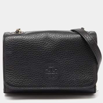 Pre Owned Tory Burch Black Leather Flap Crossbody Bag