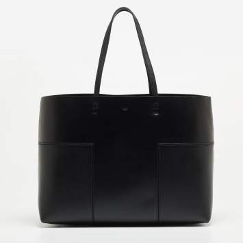مملوكة مسبقًا Tory Burch Black Leather Block-T Shopper Tote 