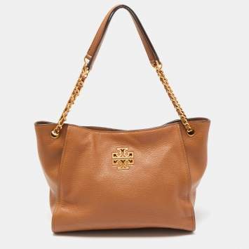 Pre Owned Tory Burch Brown Leather Small Britten Slouchy Tote