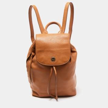 Pre Owned Tory Burch Brown Leather Brody Backpack