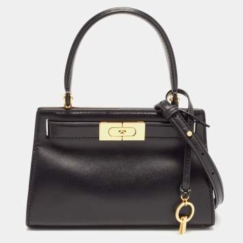 Pre Owned Tory Burch Black Leather Petite Lee Radziwill Top Handle Bag