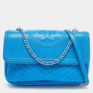 Pre Owned Tory Burch Blue Leather Fleming Shoulder Bag
