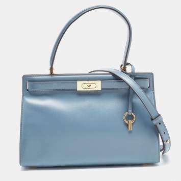 Pre Owned Tory Burch Light Blue Leather Small Lee Radziwill Top Handle Bag