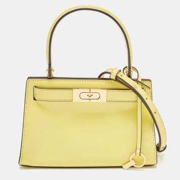 Pre Owned Tory Burch Yellow Leather Petite Lee Radziwill Top Handle Bag