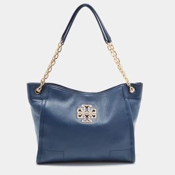 Pre Owned Tory Burch Blue Leather McGraw Slouchy Tote