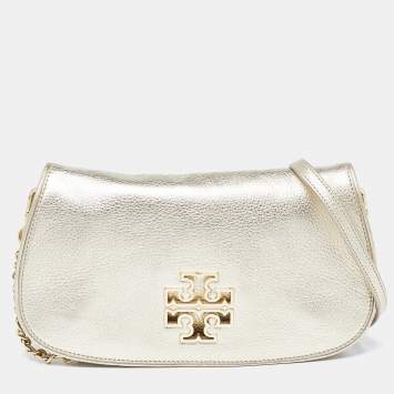 Pre Owned Tory Burch Gold Leather Britten Crossbody Bag