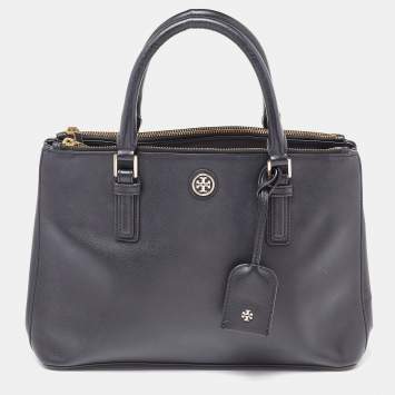 Pre Owned Tory Burch Black Leather Double Zip Robinson Tote 