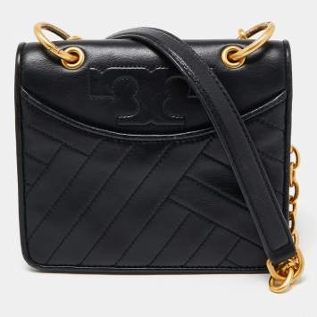 Pre Owned Tory Burch Black Leather Mini Alexa Crossbody Bag