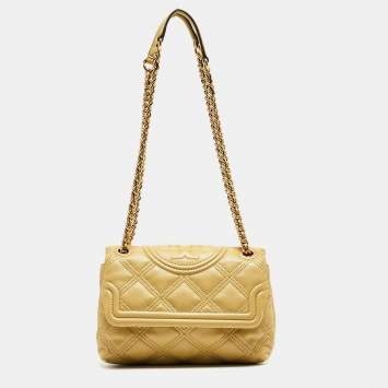 مملوكة مسبقًا Tory Burch Yellow Quilted Leather Small Fleming Shoulder Bag
