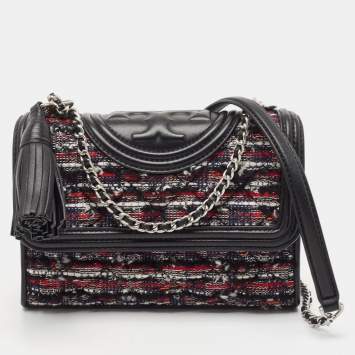 Pre Owned Tory Burch Multicolor Leather and Tweed Fleming Shoulder Bag