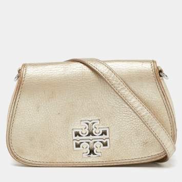 Pre Owned Tory Burch Gold Leather Britten Crossbody Bag
