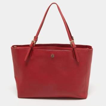 Pre Owned Tory Burch Red Leather Large York Buckle Tote
