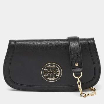 Pre Owned Tory Burch Black Leather Britten Crossbody Bag